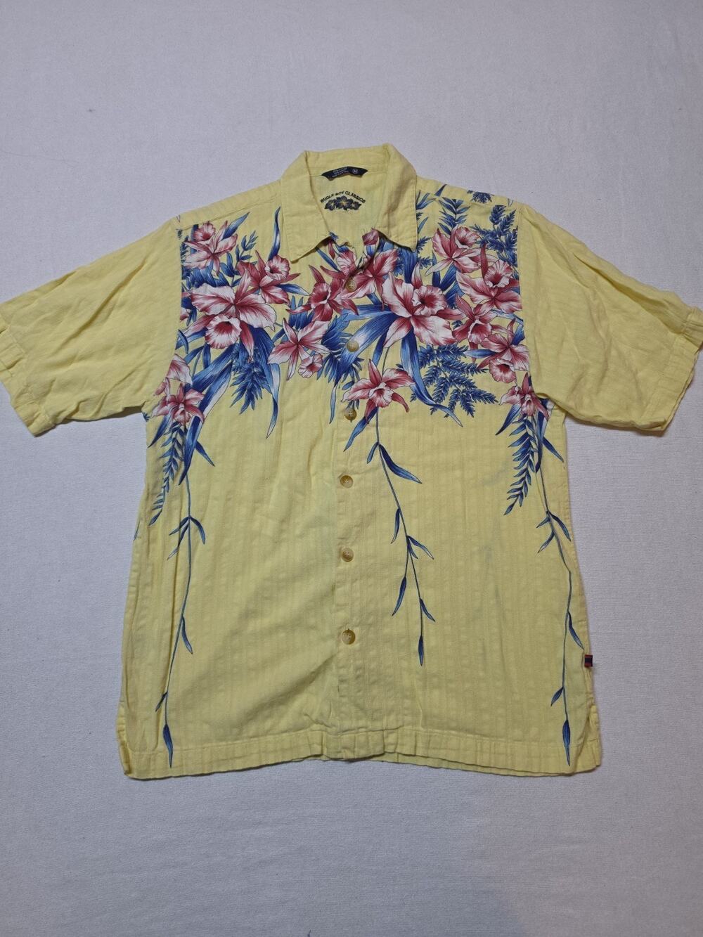 Vintage Bugle Boy Classics Men’s Medium Yellow Floral Hawaiian Camp Shirt